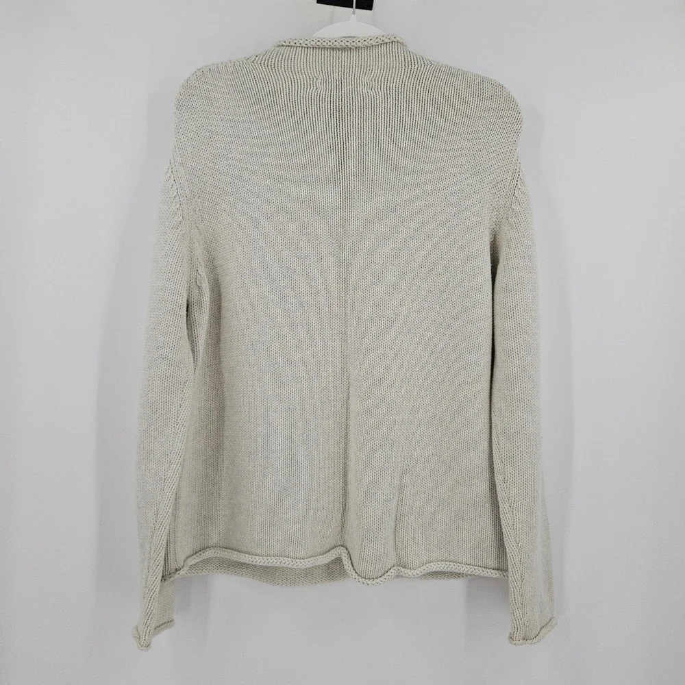 VTG J.Crew Roll Neck Sweater Ivory Cotton Heavy Knit Preppy Pullover Winter Sz L